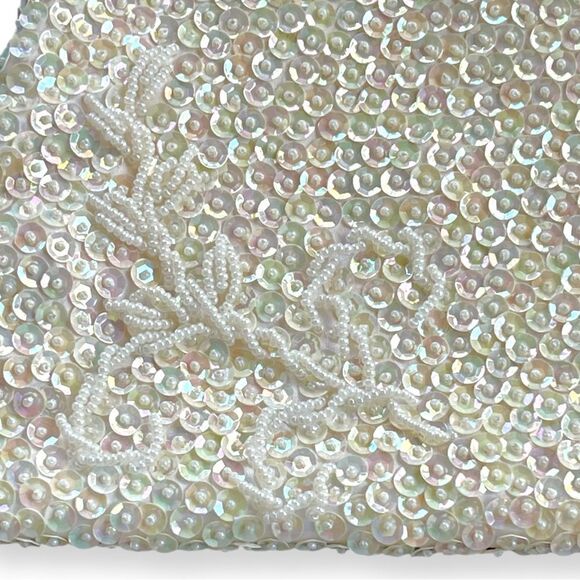 Vintage Opalescent Sequin Seed Bead Kisslock Snake Chain Evening Frame Purse - Picture 7 of 16